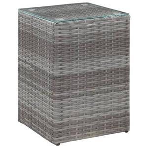 vidaXL Bijzettafel met glazen blad 35x35x52 cm poly rattan grijs