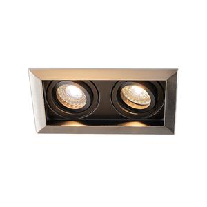 HOFTRONIC™ Durham dubbele inbouwspot RVS - 2700K warm wit licht - GU10 - 5 Watt 400 lumen - Kantelbaar - IP20 - inbouwspot vierkant