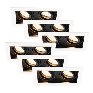 HOFTRONIC™ Set van 6 Durham dubbele inbouwspots Wit - 2700K warm wit licht - GU10 - 5 Watt 400 lumen - Kantelbaar - IP20 - inbouwspot vierkant