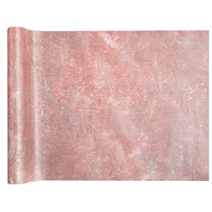 Santex Kerst thema diner tafelloper op rol - metallic rose goud - 30 x 500 cm - polyester -