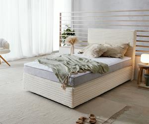 DELIFE Boxspringbett Dream-Well Plüsch-Cord Beige 120x200 cm Bonell-Matratze PU-Topper