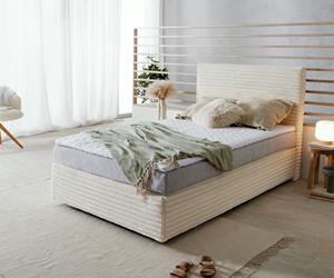 DELIFE Boxspringbett Dream-Well Plüsch-Cord Beige 120x200 cm TFK-Matratze Visco-Topper