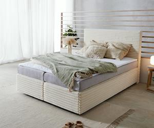 DELIFE Boxspringbett Dream-Well Plüsch-Cord Beige 140x200 cm Bonell-Matratze PU-Topper