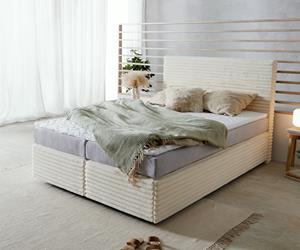 DELIFE Boxspringbett Dream-Well Plüsch-Cord Beige 140x200 cm TFK-Matratze Visco-Topper