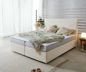 DELIFE Boxspringbett Dream-Well Plüsch-Cord Beige 160x200 cm Bonell-Matratze PU-Topper