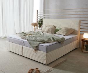 DELIFE Boxspringbett Dream-Well Plüsch-Cord Beige 180x200 cm Bonell-Matratze PU-Topper