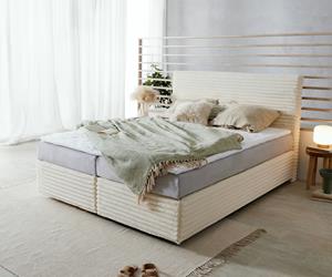 DELIFE Boxspringbett Dream-Well Plüsch-Cord Beige 160x200 cm TFK-Matratze Visco-Topper