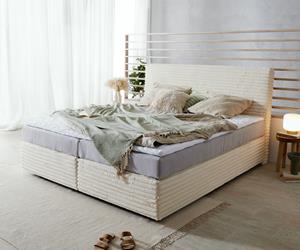 DELIFE Boxspringbett Dream-Well Plüsch-Cord Beige 180x200 cm TFK-Matratze Visco-Topper