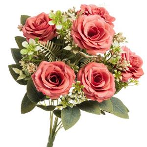 Chaks Rozen Kunstbloemen Boeket - 6x - Roze - H43 Cm