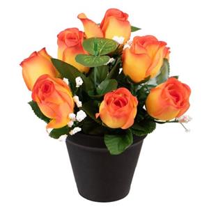 Louis maes Kunstbloemen Boeketje Rozen In Pot - Oranje - H25 Cm