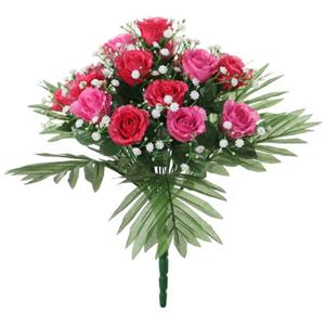 Louis maes Kunstbloemen Boeket Rozen/gipskruid - Roze/cerise - H36 Cm