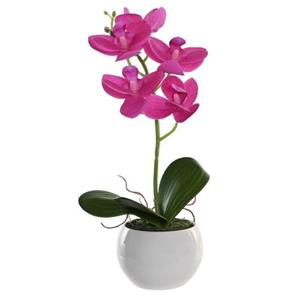 Items Kunstplant Orchidee - Roze Bloemen En Witte Pot - H29 Cm