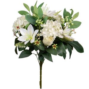 Louis maes Kunstbloemen Boeket Roos/hortensia - Creme/wit - H39 Cm