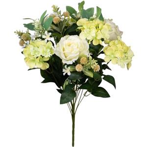 Louis maes Kunstbloemen Boeket Rozen - Creme Wit/geel - H52 Cm