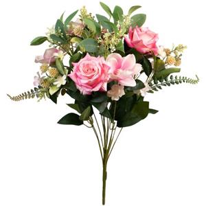 Louis maes Kunstbloemen Boeket Rozen - Roze - H50 Cm