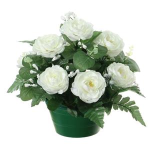 Louis maes Kunstbloemen Plant Rozen In Pot - Wit - 25 Cm