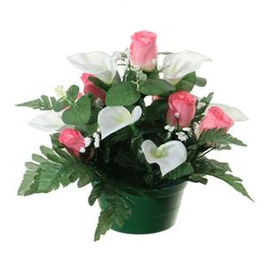 Louis maes Kunstbloemen Plant In Pot - Wit/roze - 26 Cm