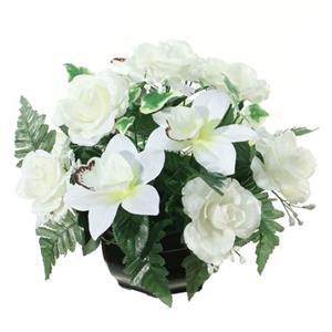 Louis maes Kunstbloemen Orchidee/rozen In Pot - Kleuren Creme/wit - 25 Cm