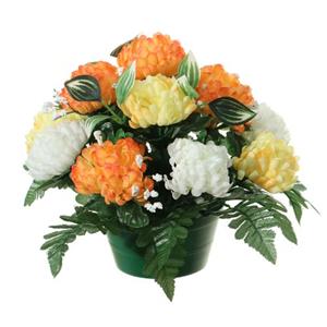 Louis maes Kunstbloemen Crysanten In Pot - Oranje/geel - D30 X H24 Cm