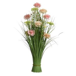 Everlands Kunstgras Boeket Bloemen - Anjers - Roze Tinten - H70 Cm