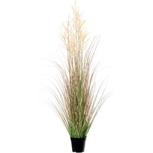 Louis maes Quality Kunstplant - Siergras Met Pluim - Groen/bruin - 125 Cm