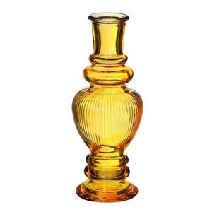 Ideas 4 Seasons Bloemenvaas Venice - voor kleine stelen/boeketten - gekleurd glas - ribbel okergeel - D5,7 x H15 cm -