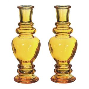 Ideas 4 Seasons Bloemenvaas Venice - 2x - voor kleine stelen/boeketten - gekleurd glas - ribbel okergeel - D5,7 x H1 -