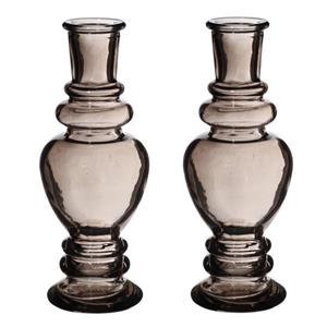 Ideas 4 Seasons Bloemenvaas Venice - 2x - kleine stelen/boeketten - gekleurd glas - helder grijs smoke - D5,7 x H15 -