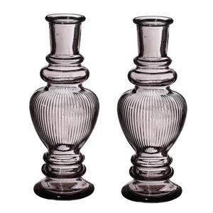 Ideas 4 Seasons Bloemenvaas Venice - 2x - kleine stelen/boeketten - gekleurd glas - ribbel grijs smoke - D5,7 x H15 -