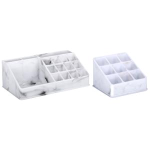 Edco Make-up organizer set - 9 vaks en 16 vaks - marble look - kunststof -