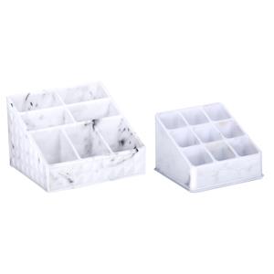 Edco Make-up organizer set - 7 vaks en 9 vaks - marble look - kunststof -