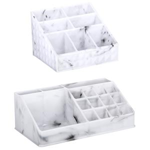 Edco Make-up organizer set - 7 vaks en 16 vaks - marble look - kunststof -