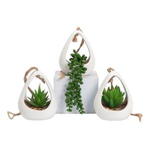 GreenDream Kunstplanten - 3 Stuks Hangplanten In Hanger - Kunstplant - Cadeautip - Wit