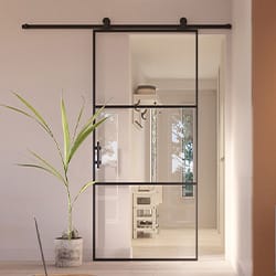 Loftdeur Stalen Schuifdeur Slimline 3-vaks Helder Glas - Zwart - Incl. Rails