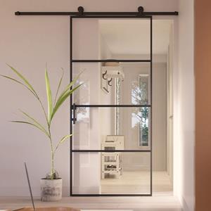 Loftdeur Stalen Schuifdeur Slimline 4-vaks Helder Glas - Zwart - Incl. Rails