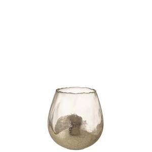 J-Line  Theelichthouder Rond Glas Goud Medium Zoe - 18x18 CM