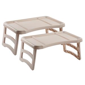 PlasticForte Set van 2x stuks ontbijt op bed dienblad/tafeltje 51 x 33 cm in het beige/taupe -