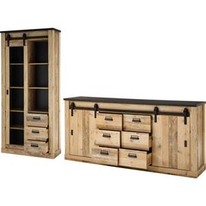 Home affaire Wandmeubel Sherwood Schuurdeurbeslag en apothekersgrepen van metaal, hoogte 201 cm (2 stuks)