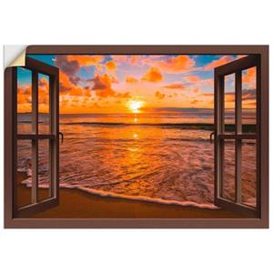 Artland Artprint Blik uit het venster zonsondergang aan het strand als artprint op linnen, poster, muursticker in verschillende maten