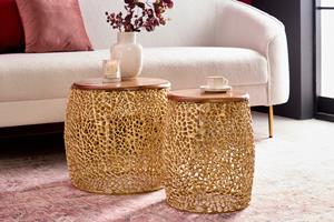 Invicta Interior Salontafel Leaf set van 2 40cm Gouden Acacia hout/ 43225