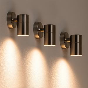 HOFTRONIC™ Set van 3 Wandlampen Mason - IP44 Spatwaterdicht - Muurlamp voor binnen en buiten - Incl. 2700K warm witte GU10 spot - 5 Watt 400 lumen - Dimbaar - Industriële wandlamp - Roestvr