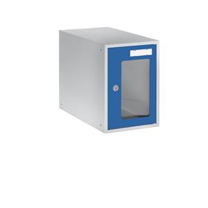 eurokraft basic Schließfachwürfel mit Sichtfenster, HxBxT 350 x 250 x 450 mm, Türrahmen enzianblau RAL 5010