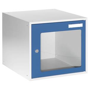 eurokraft basic Schließfachwürfel mit Sichtfenster, HxBxT 350 x 400 x 450 mm, Türrahmen enzianblau RAL 5010