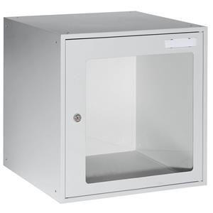 eurokraft basic Schließfachwürfel mit Sichtfenster, HxBxT 450 x 450 x 450 mm, Türrahmen lichtgrau RAL 7035