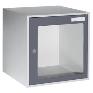 eurokraft basic Schließfachwürfel mit Sichtfenster, HxBxT 450 x 450 x 450 mm, Türrahmen basaltgrau RAL 7012