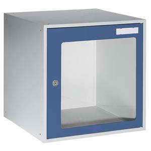 eurokraft basic Schließfachwürfel mit Sichtfenster, HxBxT 450 x 450 x 450 mm, Türrahmen enzianblau RAL 5010