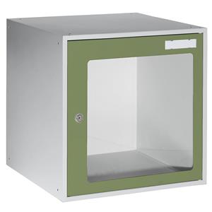 eurokraft basic Schließfachwürfel mit Sichtfenster, HxBxT 450 x 450 x 450 mm, Türrahmen resedagrün RAL 6011