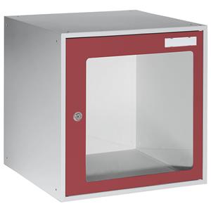 eurokraft basic Schließfachwürfel mit Sichtfenster, HxBxT 450 x 450 x 450 mm, Türrahmen feuerrot RAL 3000