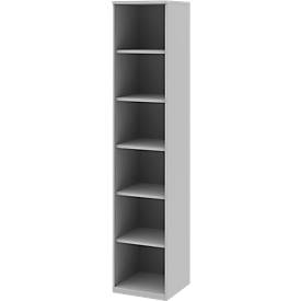 BARI boekenkast, 6 OH, 5 legborden, spaanplaat, B 427 x D 430 x H 2174 mm, lichtgrijs