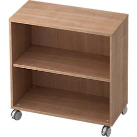 TOPAS LINE verrijdbare boekenkast, spaanplaat, 2 OH, B 800 x D 400 x H 820 mm, notenhoutendecor